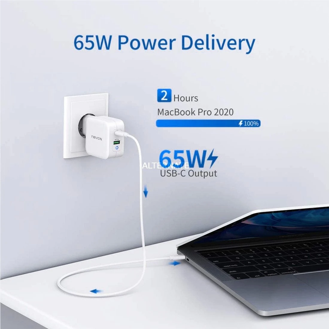 Nevox 65W USB-C Ladegerät mit Power Delivery (PD) + Quick Charge 3.0 - Schnellladegerät in Weiß – Bild 3