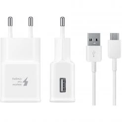 SAMSUNG Schnellladegerät EP-TA20E (15 W, weiß) inkl. USB-A zu USB-C Kabel – Handy Ladegerät