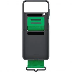 SAMSUNG Silikon Handyhülle mit Band für Galaxy Z Flip4 - Schwarz/Grün | Schützende Handy Hülle
