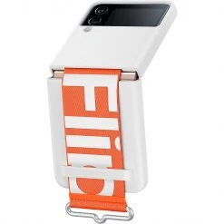 SAMSUNG Silikon Handyhülle mit Band für Galaxy Z Flip4 - Weiß/Orange -Smartphone Zubehör Verkaufsgeschäft SAMSUNG Silicone Cover mit Band Handyh lle@@1865887 2