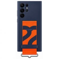 SAMSUNG Silikon Handyhülle mit Gurt für Galaxy S22 Ultra - Blau/Orange | Robuste Handy Hülle -Smartphone Zubehör Verkaufsgeschäft SAMSUNG Silicone Cover with Strap Handyh lle@@1825465 4