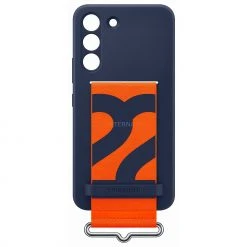 SAMSUNG Silikon Handyhülle mit Gurt für Galaxy S22 - Blau/Orange | Robuste Handy Hülle