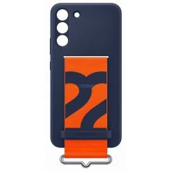 SAMSUNG Silikon Handyhülle mit Trageband für Galaxy S22+ (blau/orange) – Schützende Handy Hülle