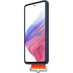 SAMSUNG Silikon Handyhülle mit Trageband für Galaxy A53 5G - Dunkelblau/Orange -Smartphone Zubehör Verkaufsgeschäft SAMSUNG Silicone Cover with Strap Handyh lle@@1834674 5