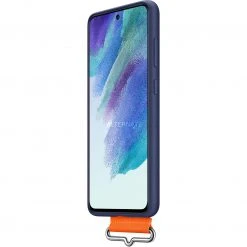 SAMSUNG Silikon Handyhülle mit Trageband für Galaxy S21 FE 5G - Dunkelblau/Orange -Smartphone Zubehör Verkaufsgeschäft SAMSUNG Silicone cover with Strap Handyh lle@@1813977 5