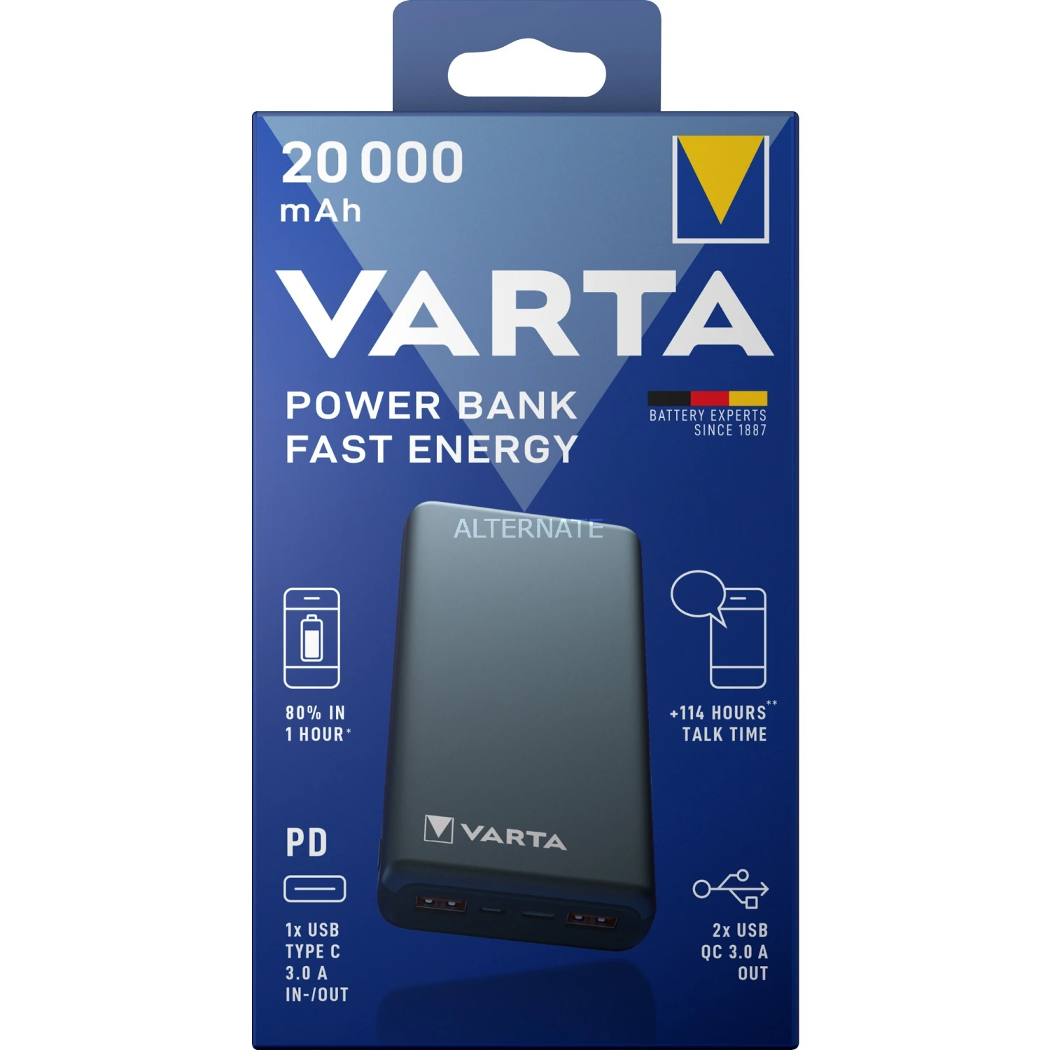 Varta Power Bank Fast Energy 20000 - Grau, 20.000 mAh, Schnellladefunktion 1 Varta Power Bank Fast Energy 20000 - Grau, 20.000 mAh, Schnellladefunktion