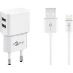 Goobay Apple Lightning Dual Ladeset 2,4 A - Weißes Ladegerät für iPhone & iPad