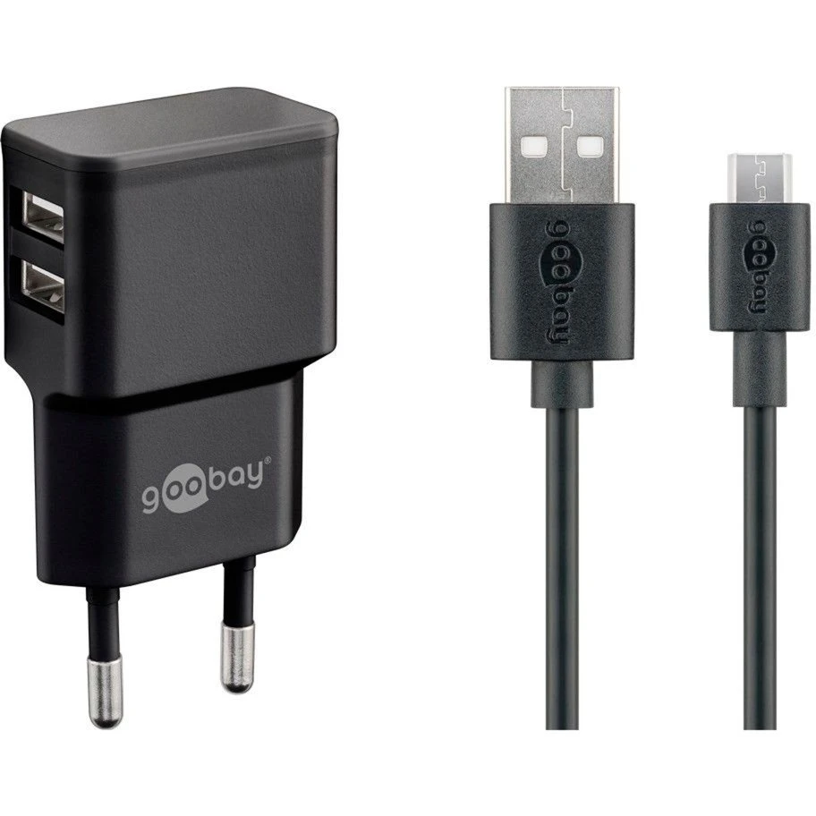 Goobay Micro USB Dual Ladeset 2,4 A - Schnellladegerät mit 2 USB-Anschlüssen (schwarz) 1 Goobay Micro USB Dual Ladeset 2,4 A - Schnellladegerät mit 2 USB-Anschlüssen (schwarz)