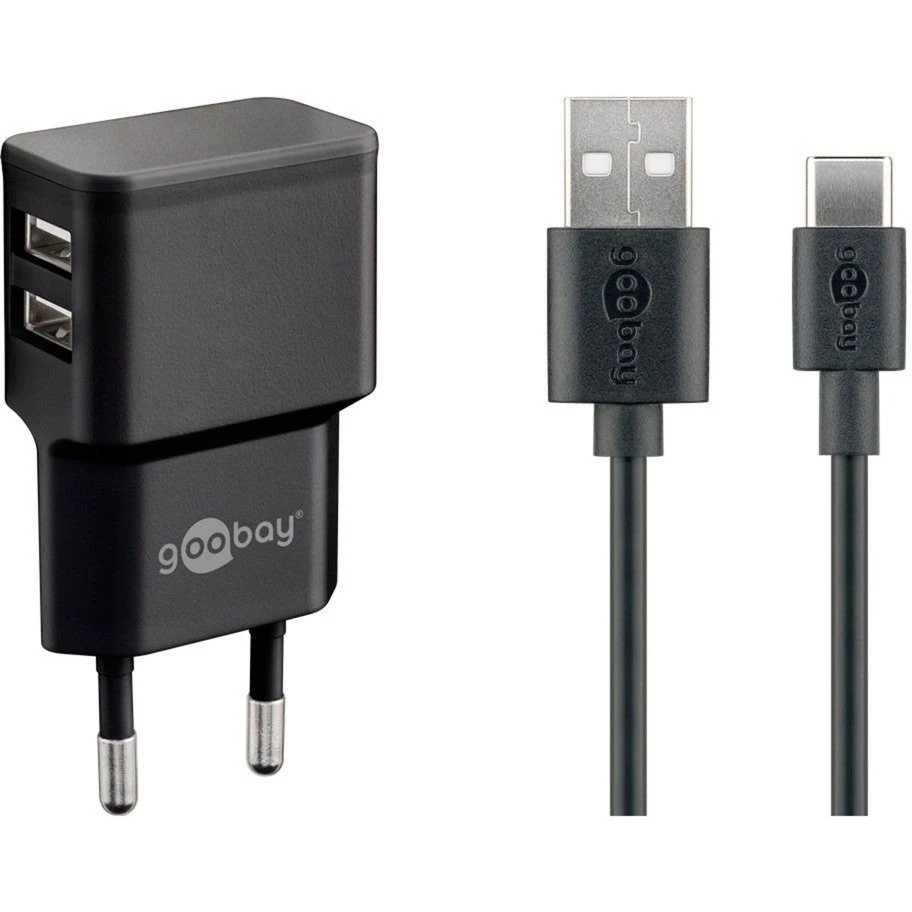 Goobay USB-C Dual Ladeset 2,4 A - Schnellladegerät (schwarz) für Smartphones & Tablets 1 Goobay USB-C Dual Ladeset 2,4 A - Schnellladegerät (schwarz) für Smartphones & Tablets